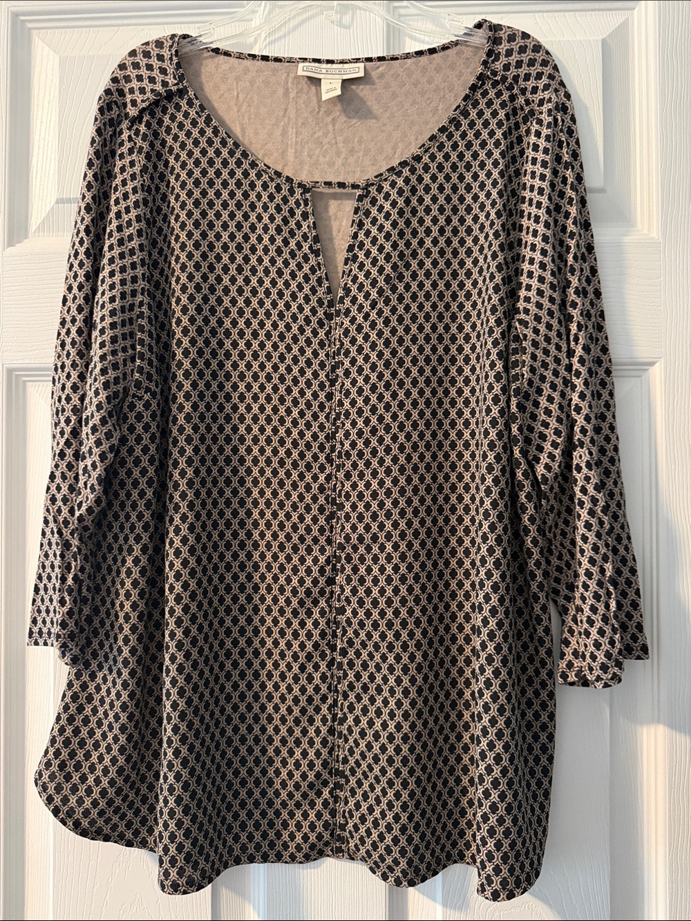 Dana Buchman Black and Beige Geometric Scoop-Neck Tunic